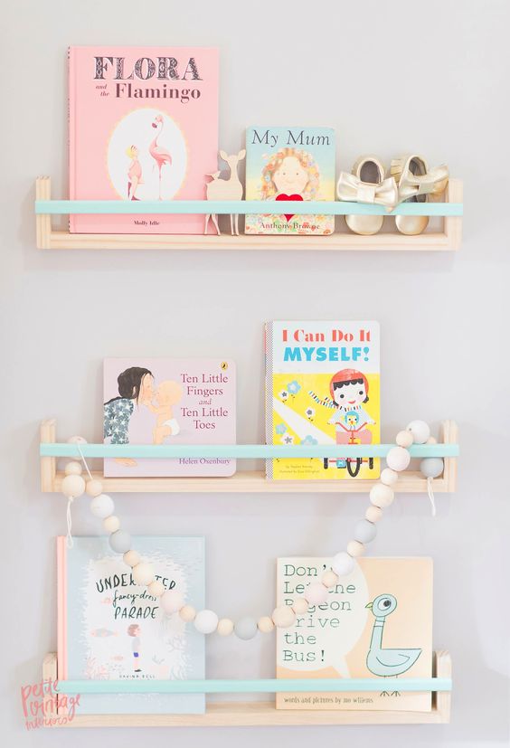pastel bookshelves